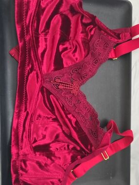 Source Unknown Crimson Velvet Lace Bralette